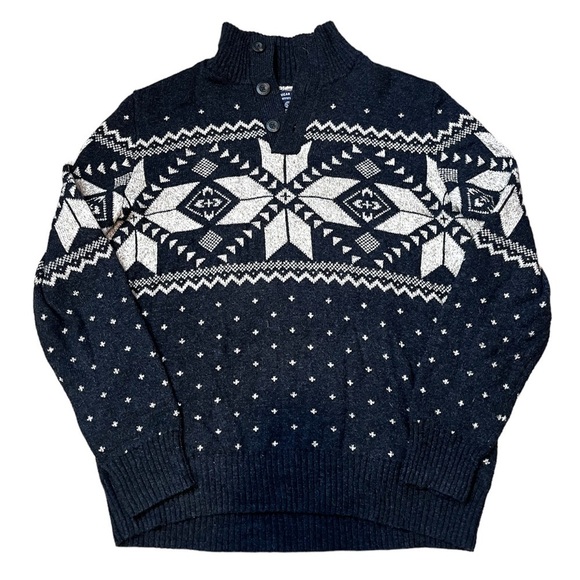 American Eagle Christmas Sweater 1/4 Button Mock Neck Sweater Size Medium - Picture 1 of 6